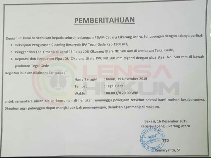LensaHukum.co.id - IMG 20191221 WA0020 - PDAM Cabang Cikarang Utara Tidak Tepat Janji Kepada Konsumen